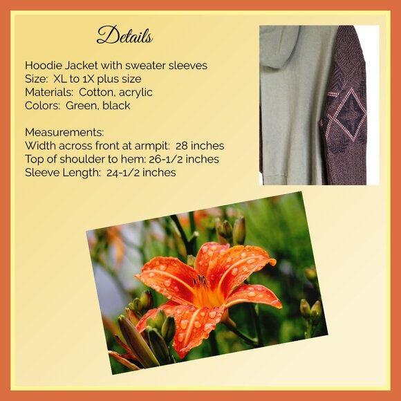 Upcycled Hoodie Sweater Sleeves, Plus Size: Sweatshirt Jacket, Diamond Pattern - Picture 3 of 11